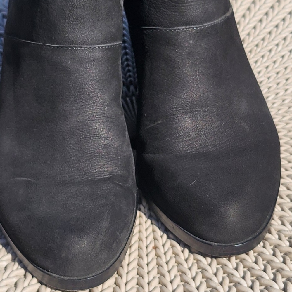 Eileen Fisher Black Suede Ankle Boots, Back Zip